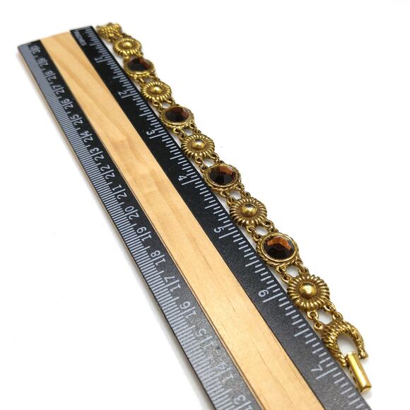 Goldette Light Topaz Rhinestone Link Bracelet, Lucite Rhinestones, 1960s Vintage - Picture 10 of 10